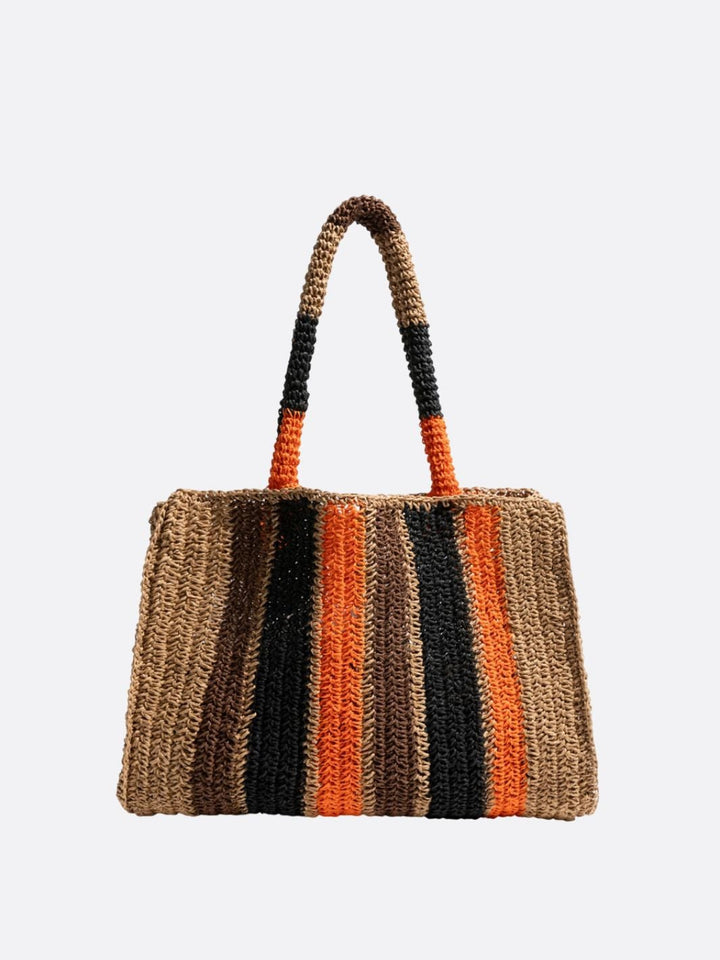 cabas paille rayures orange et noir