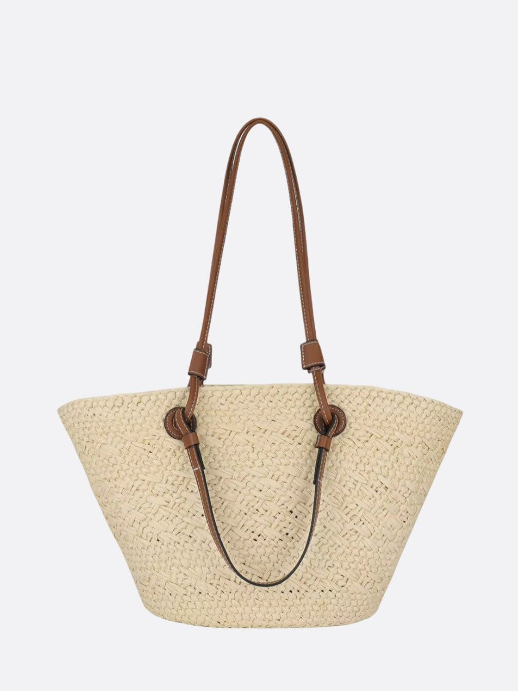 cabas paille et cuir blanc ivoire