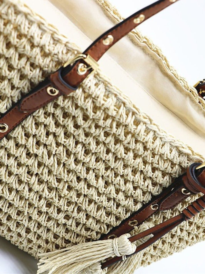 Panier cabas en paille et cuir