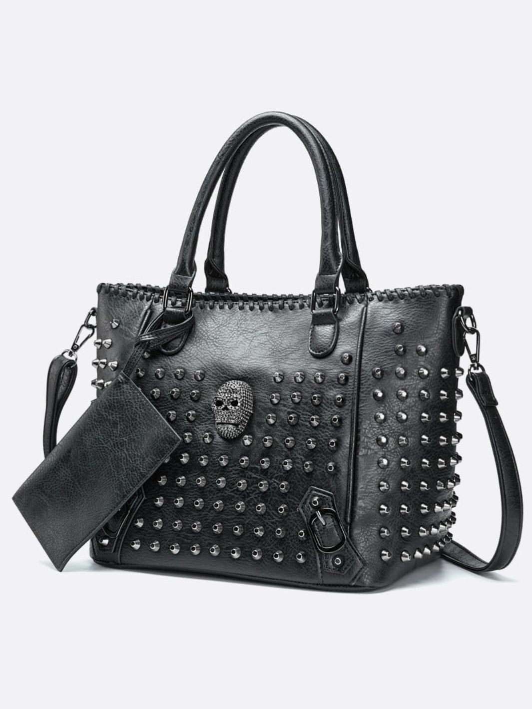Sac cabas cuir noir clouté