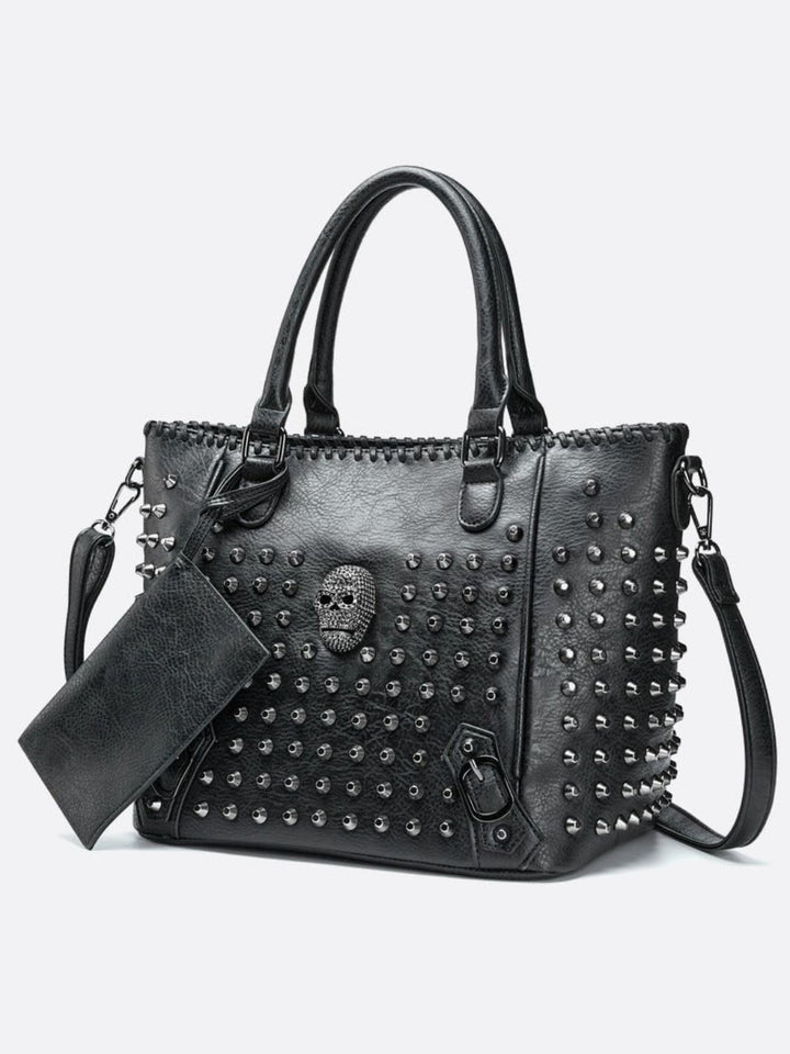 Sac cabas cuir noir clouté