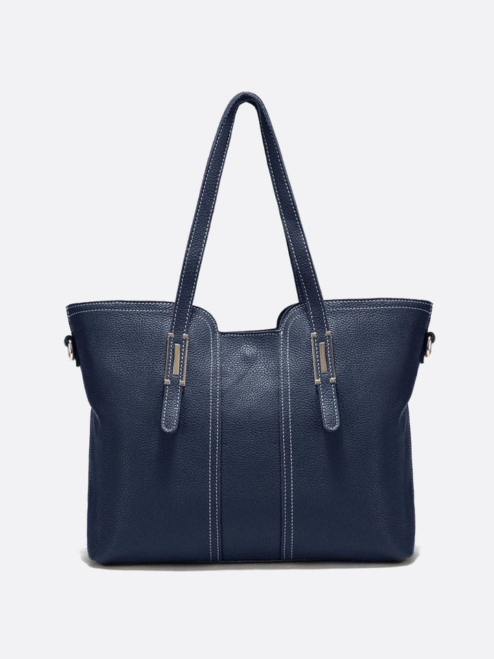 sac cabas cuir grainé bleu marine
