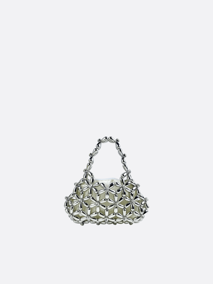 sac perle fleur argenté