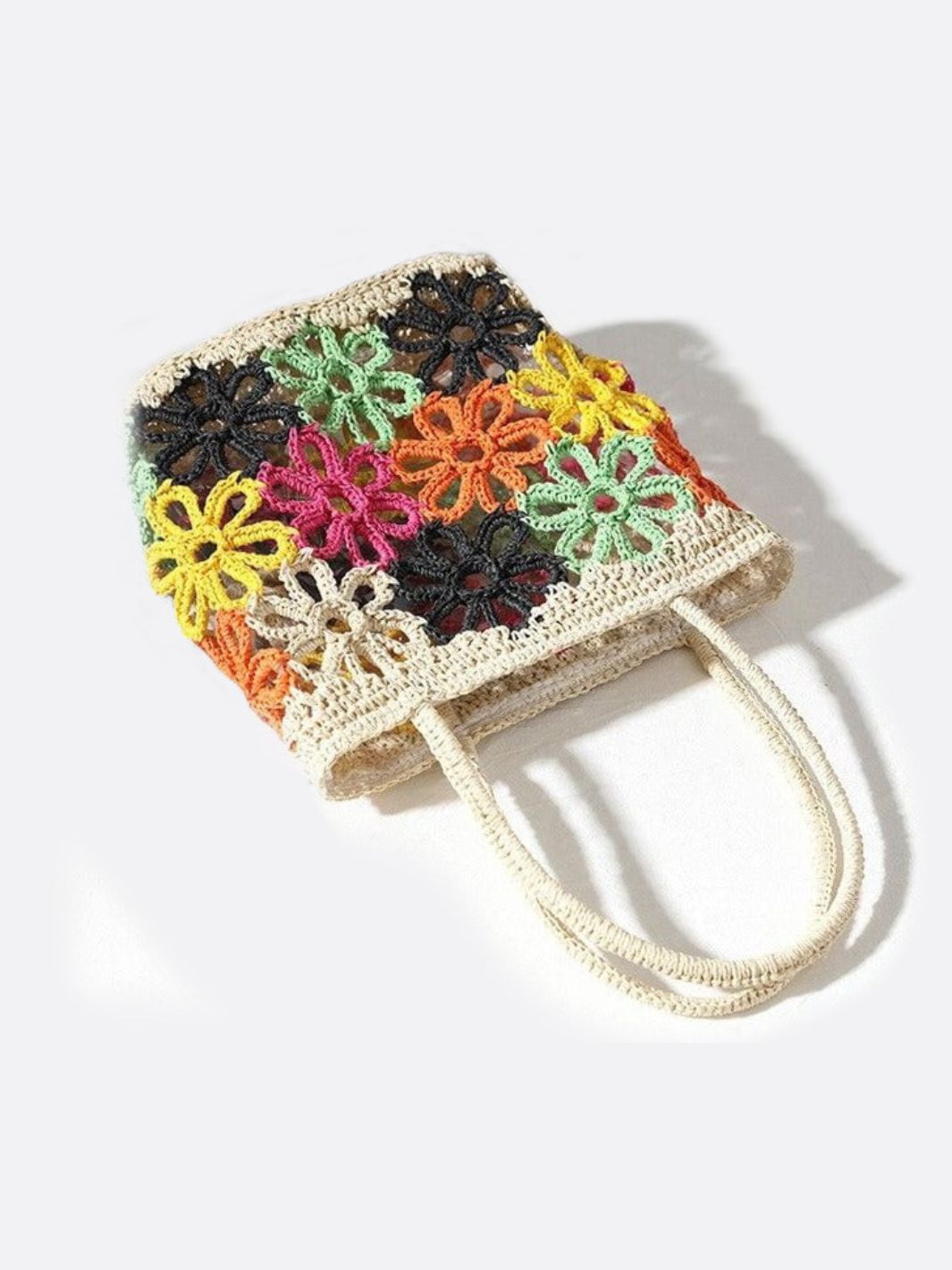 Sac en paille tissé avec motif fleur