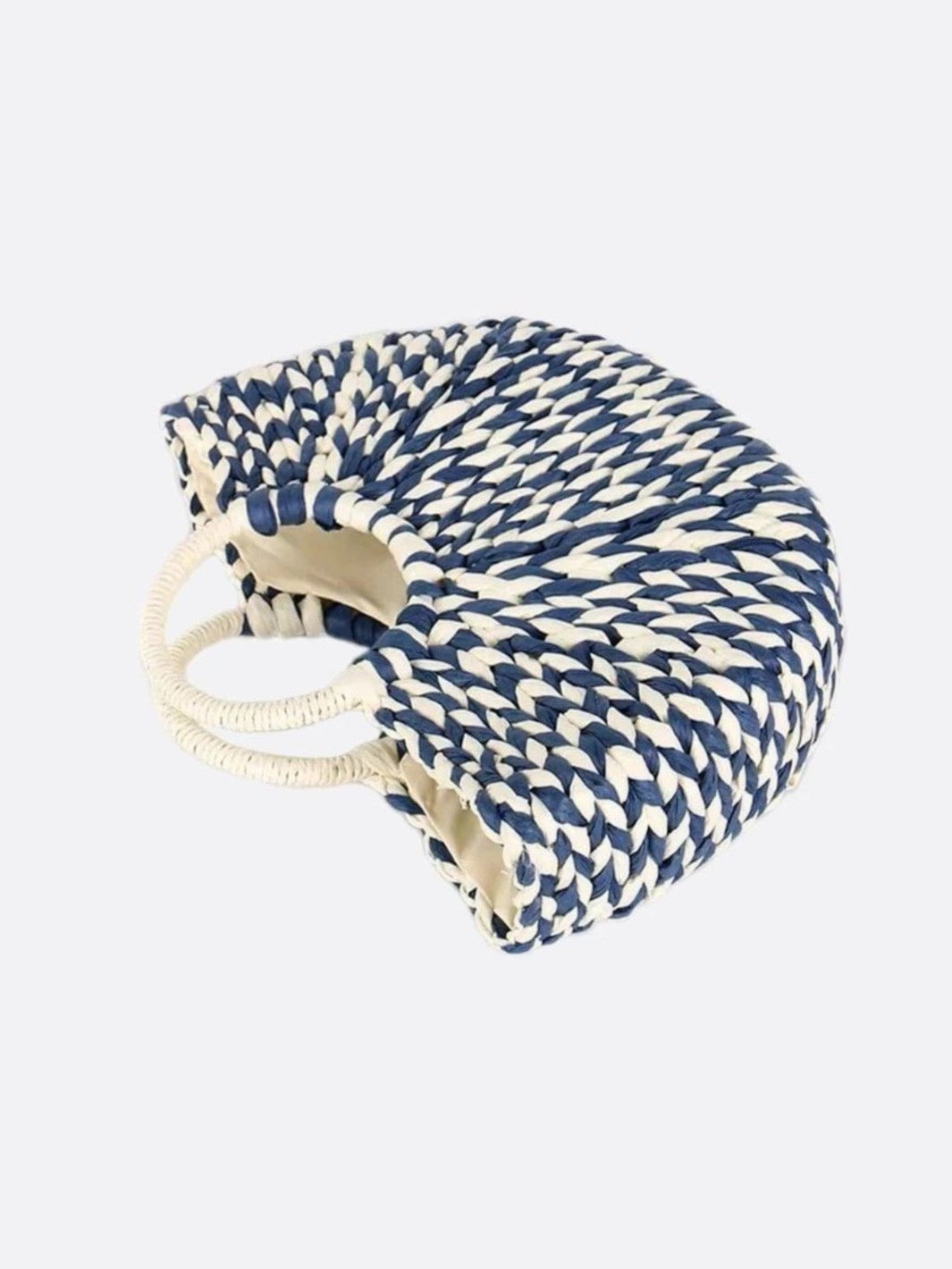 Sac panier en osier bleu et blanc