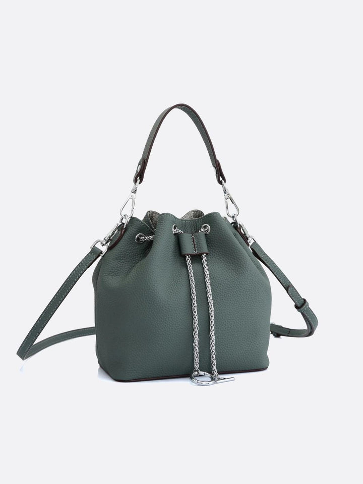 Sac seau vert foncé cuir grainé