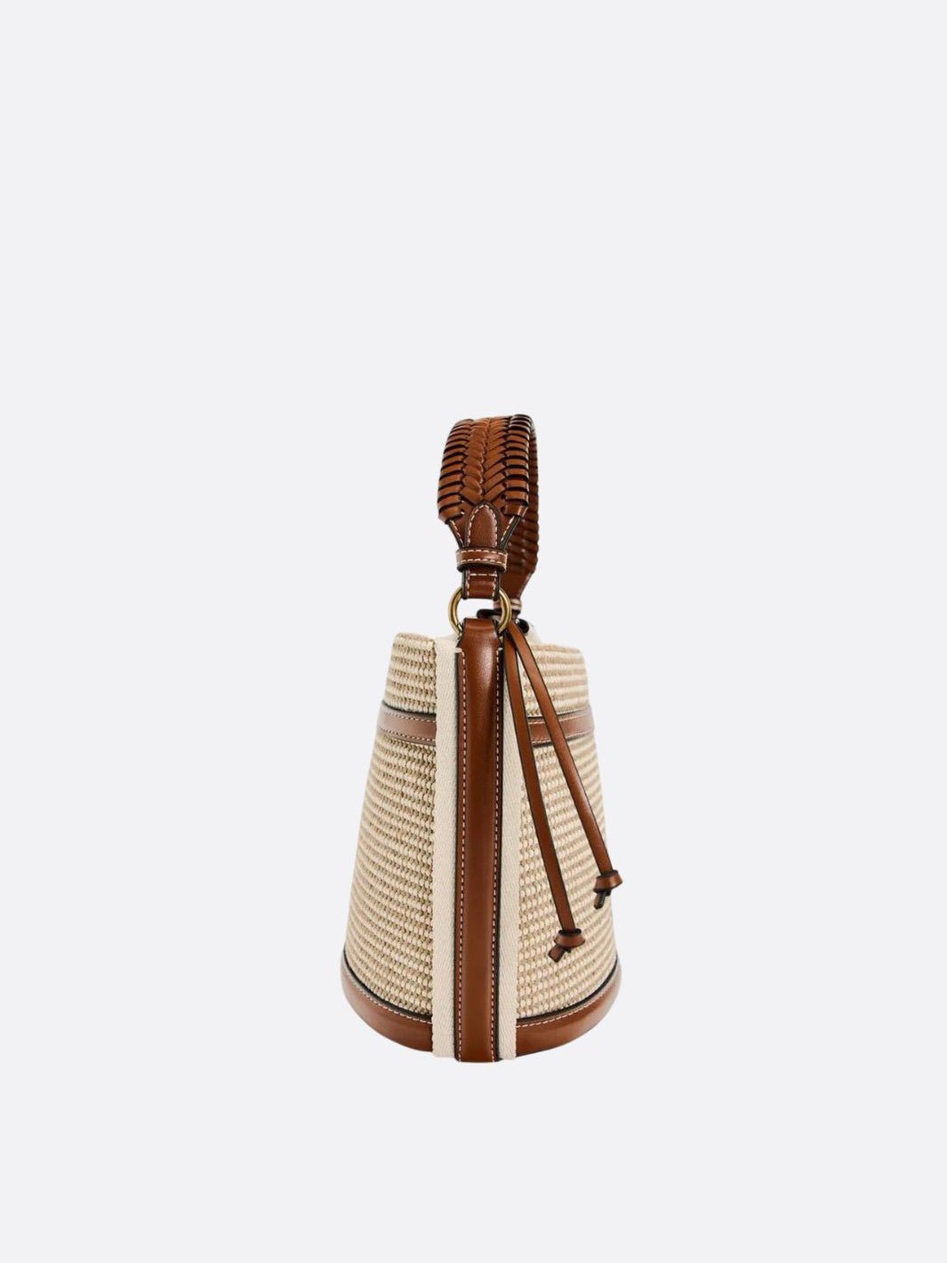Sac seau en raphia et garniture cuir