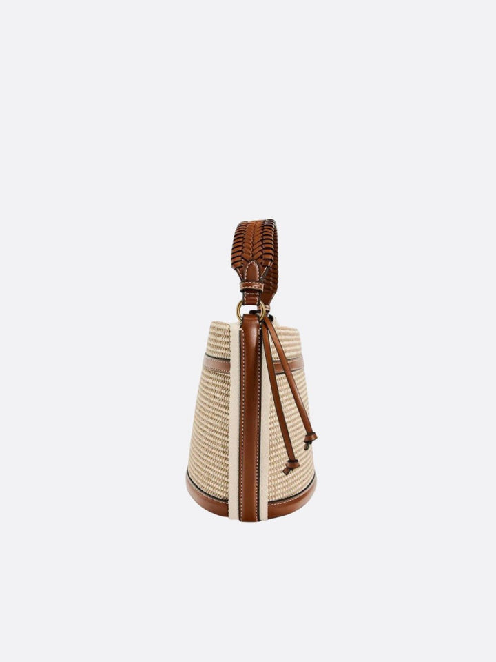 Sac seau en raphia et garniture cuir<br>Terra