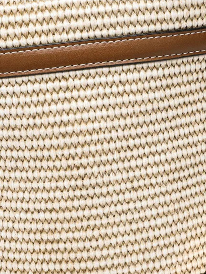 Sac seau en raphia et garniture cuir