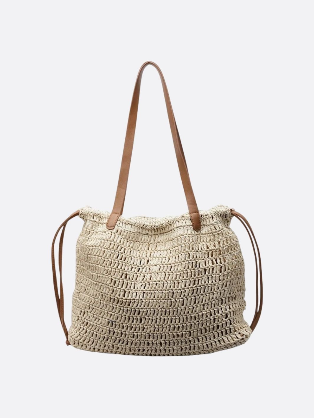 sac souple paille beige