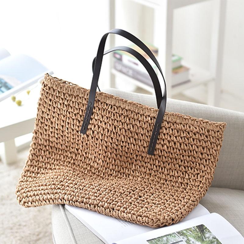 grand sac cabas paille camel